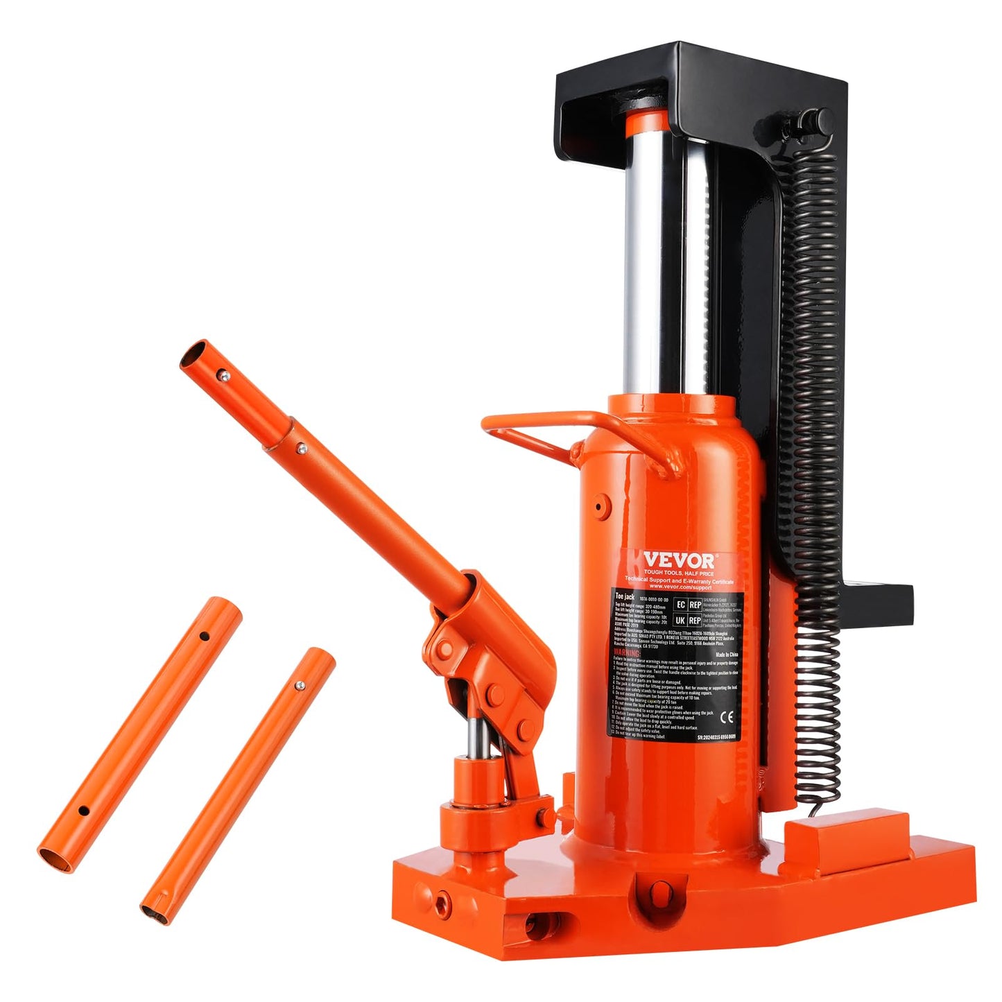 VEVOR Hydraulischer Wagenheber – 10t/20t Tragkraft an Spitze, 30-190 mm Zehenhöhe, 32-48 cm Hubhöhe, luftbetrieben, für Maschinen & Industrie