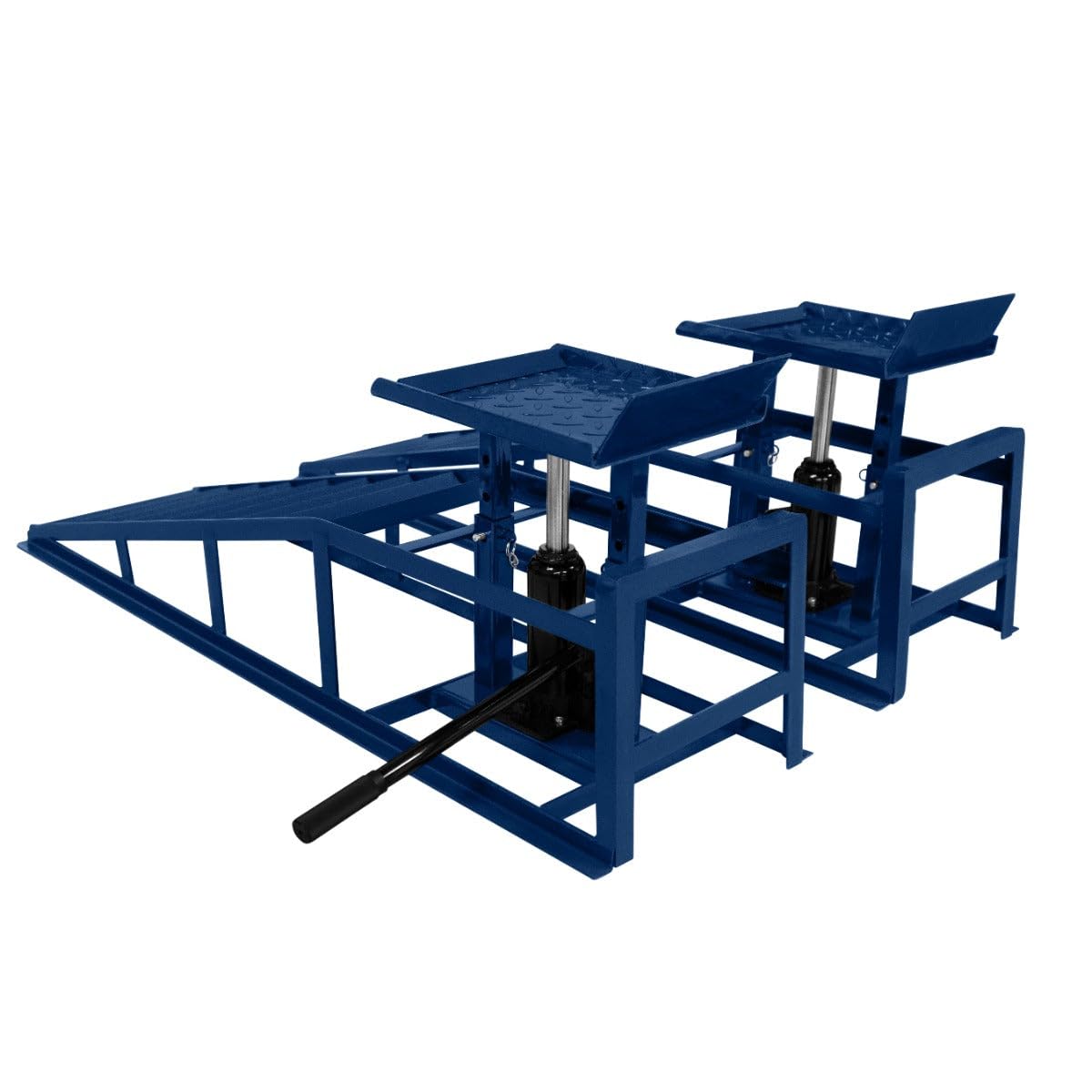 2X hydraulische Auffahrrampen Set 3T (3000kg) – höhenverstellbar 270-390mm, 34x26cm Plattform, max. Reifenbreite 245mm, blauer Stahl