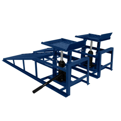 2X hydraulische Auffahrrampen Set 3T (3000kg) – höhenverstellbar 270-390mm, 34x26cm Plattform, max. Reifenbreite 245mm, blauer Stahl