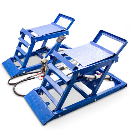 BITUXX® 2er Set hydraulische Auffahrrampen für PKW – höhenverstellbar, Wartungsrampe, Hebebühne, blau