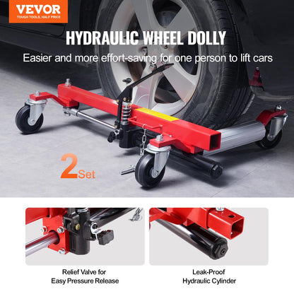 VEVOR Radwagen 2 Stk., 680 kg Belastung pro Wagen, 360° drehbare Räder, Schwerlast-Hydraulikwagenheber für Autos, SUVs, Pick-ups