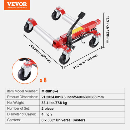 VEVOR Radwagen 2 Stk., 680 kg Belastung pro Wagen, 360° drehbare Räder, Schwerlast-Hydraulikwagenheber für Autos, SUVs, Pick-ups