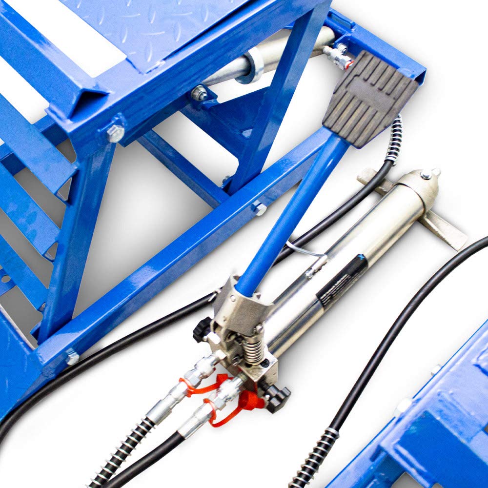 BITUXX® 2er Set hydraulische Auffahrrampen für PKW – höhenverstellbar, Wartungsrampe, Hebebühne, blau