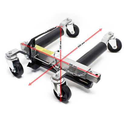Wiltec PKW Rangierhilfe – 2x hydraulische Wagenheber, je 680 kg Tragkraft, geeignet für Reifen bis 30 cm Breite