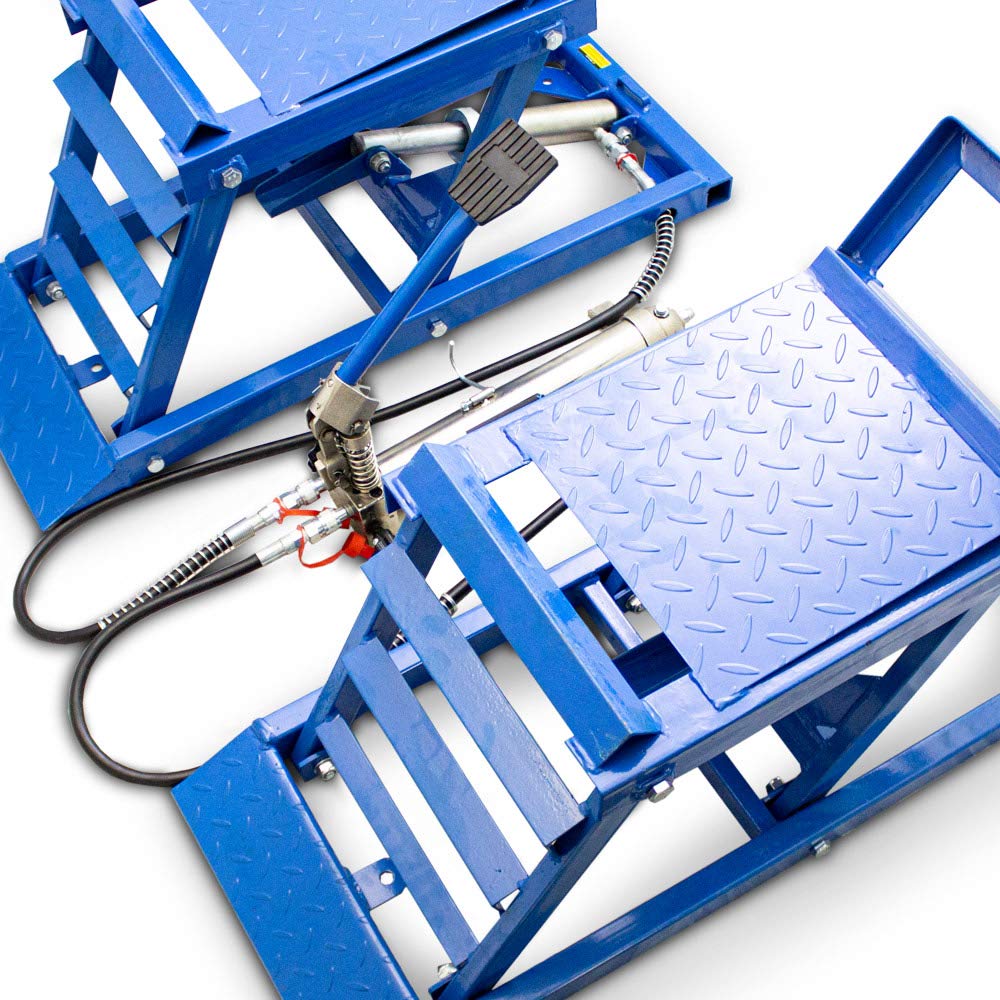 BITUXX® 2er Set hydraulische Auffahrrampen für PKW – höhenverstellbar, Wartungsrampe, Hebebühne, blau